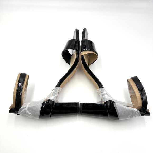 Nine West Womens 7.5M‎ Pruce Black Patent Open Toe Block Heels Sandals Shoes - Picture 7 of 12